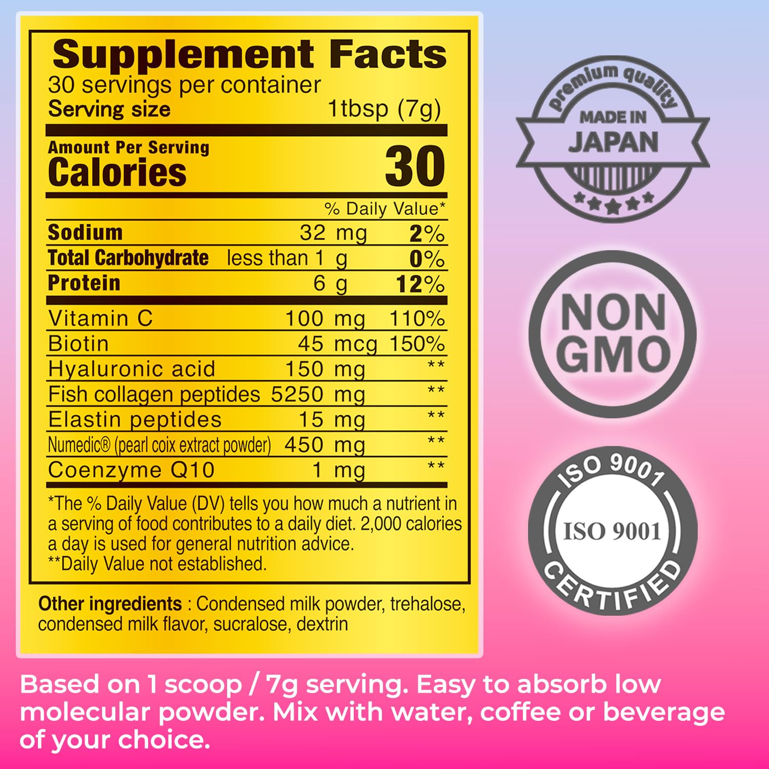 FINE JAPAN Premium Marine Collagen Powder with Hyaluronic Acid, CoQ10 & Elastin - Non-GMO - 30 Servings (210g / 7.4oz) Made in Japan FINE JAPAN buy supplements Au