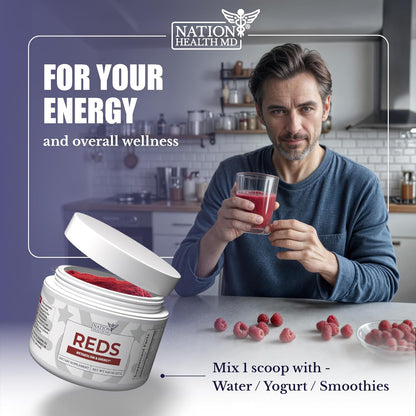 Reds Superfoods Powder for Energy, Metabolism & Gut Health | 39 Superfoods, Antioxidant-Rich Red Powder Superfood, Probiotics & Digestive Enzymes. 30 Days Supply