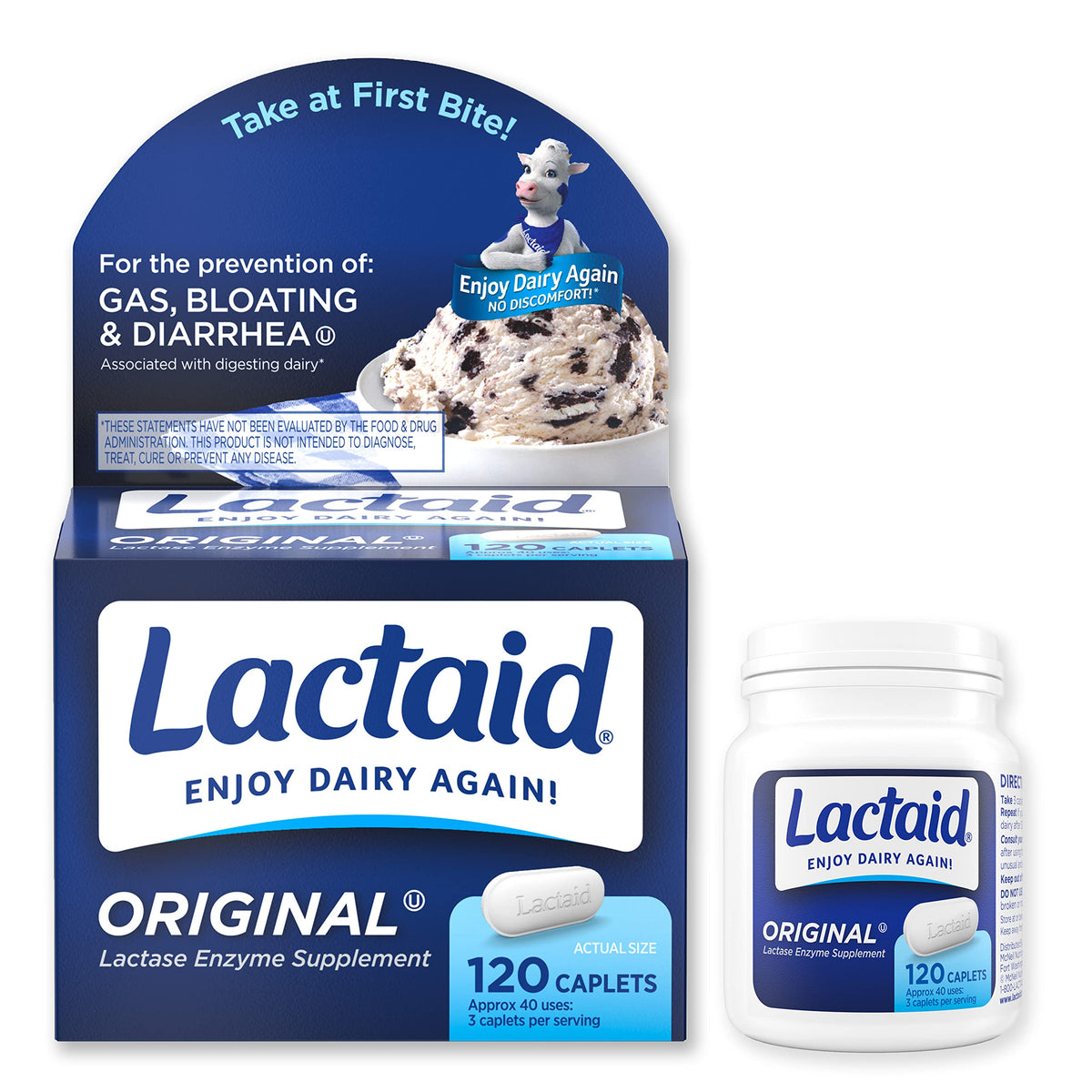 Lactaid Original Strength Lactose Intolerance Pills, 9000 FCC Natural Lactase Enzyme Dairy Relief Caplets, Helps Prevent Gas, Bloating & Diarrhea Due to Lactose Sensitivity in Adults & Kids, 120 Count Lactaid buy supplements Au
