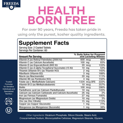 FREEDA Mini Prenatal Vitamins for Pregnant Women – 240 Tiny Tablets | Supports Mother & Baby Nutrition – Includes Methylfolate, Calcium, & Essential Nutrients – Vegan, Kosher, Easy-to-Swallow