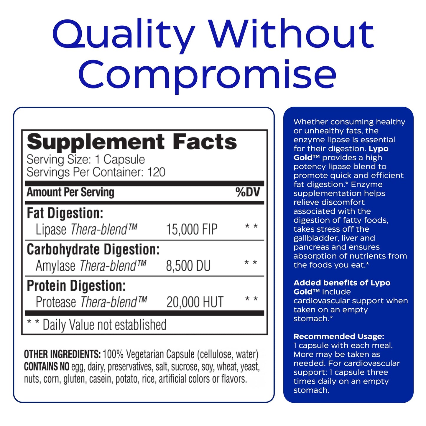 Enzymedica Lypo Gold - Protease, Amylase & Lipase Digestive Enzymes for Women & Men, Enzyme Supplement for Fat Digestion, Gut Health & Gallbladder Support, Helps Gas & Bloating, Gluten Free - 60 Caps