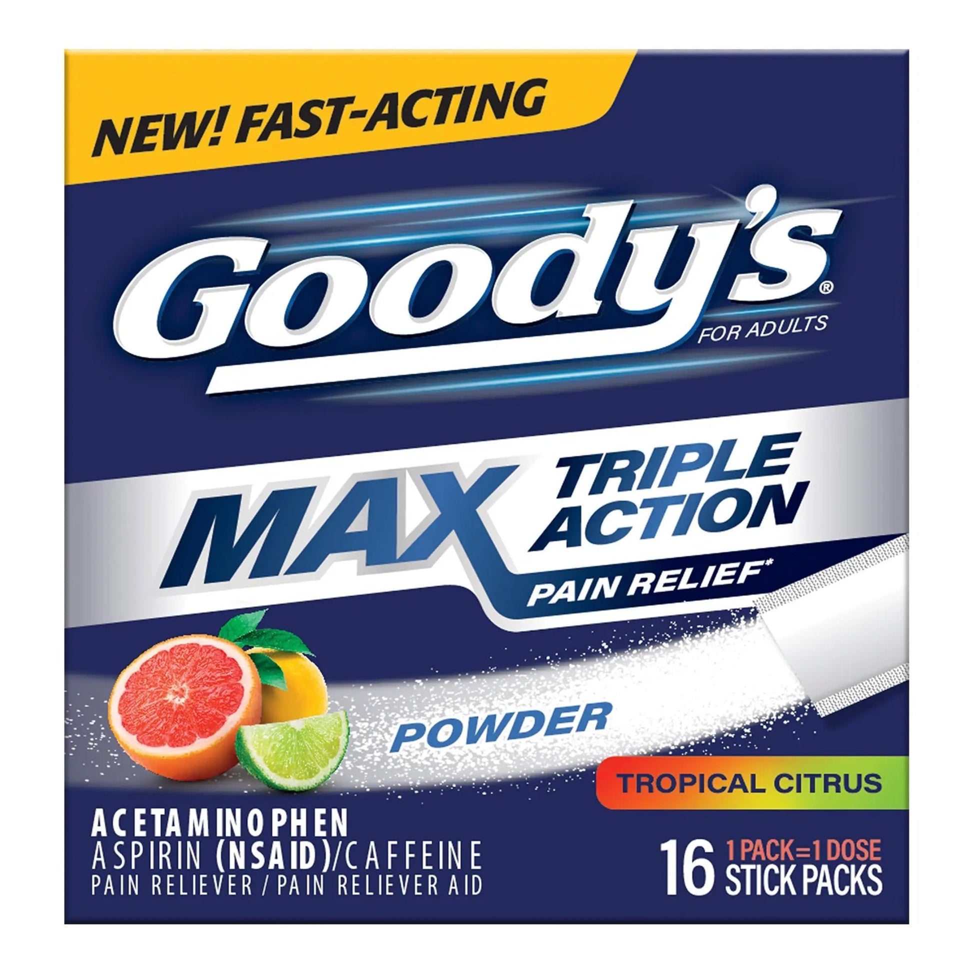 Goody’s Max Triple Action Pain Relief – Headache Relief Powder with Acetaminophen, Aspirin & Caffeine for Fast, Effective Relief of Tough Headaches, Tropical Citrus, 16 Count Goody'sBuy Supplements Australia