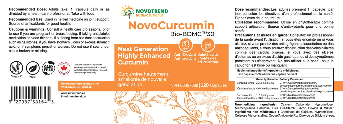 BIOBDMC NovoCurcumin-Next Generation Highly Enhanced Curcumin- 120 Capsules BIOBDMCBuy Supplements Australia