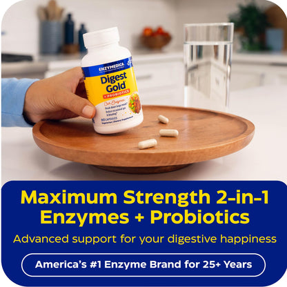 Enzymedica Digest Gold + Probiotics - Digestive Enzyme Supplement for Women & Men, Enzyme and Probiotic Capsules for Digestion, Gut Health Support, Helps Gas & Bloating, Vegetarian - 45 Caps