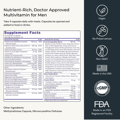 Multivitamin for Women (120 Vegetarian Capsules) Whole Food Vitamin with Essential Nutrients, Natural Calcium, Magnesium, Selenium, Zinc, Biotin, Vitamin A, B6, C, D3, E, K and More