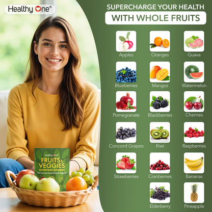 Fruits & Veggies Sugar-Free Gummies - 27 Whole Foods - Equals 3 Servings of Fruits & Vegetables - Improve Energy, Focus & Immune Function - Fiber - Antioxidants - Organic Ingredients - 14 Packets Healthy One buy supplements Au