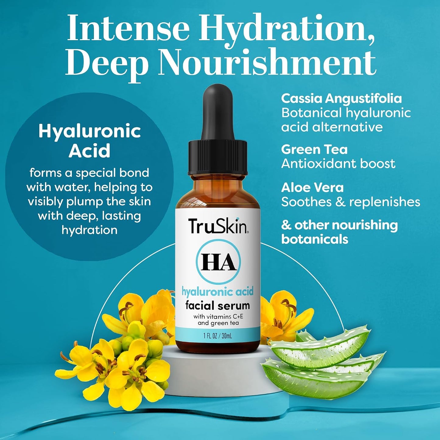 TruSkin Hyaluronic Acid Serum for Face for Hydrated, Plumper Skin, 1 fl oz | With 7 ultra-hydrating ingredients to replenish moisture and leave skin feeling soft, smooth and healthy-looking