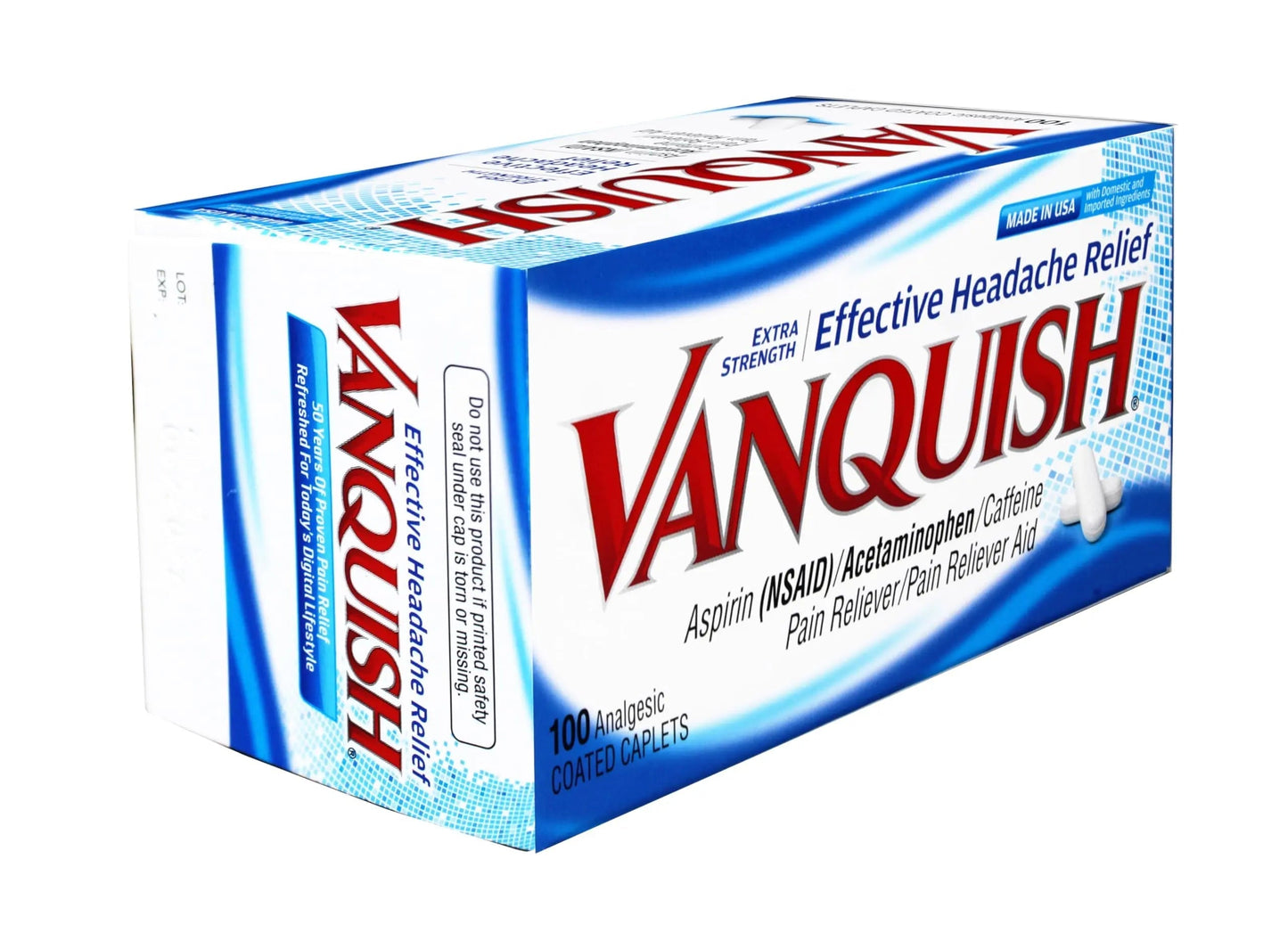 Vanquish Effective Headache Relief – Aspirin (NSAID), Acetaminophen, Caffeine, 100 Analgesic Coated Caplets - 3 Pack VanquishBuy Supplements Australia