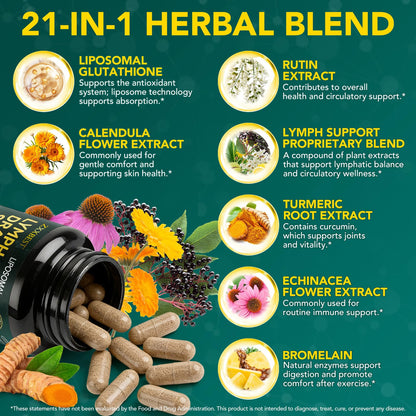 Lymphatic Drainage Supplements, Lymphatic Drainage Capsules Supplement - Wellness Complex Formula 21 in 1 - Aescia, Turmeric, Bromelain, Echinacea & More - Lymph System Support Capsule Easy Store OMZOK buy supplements Au