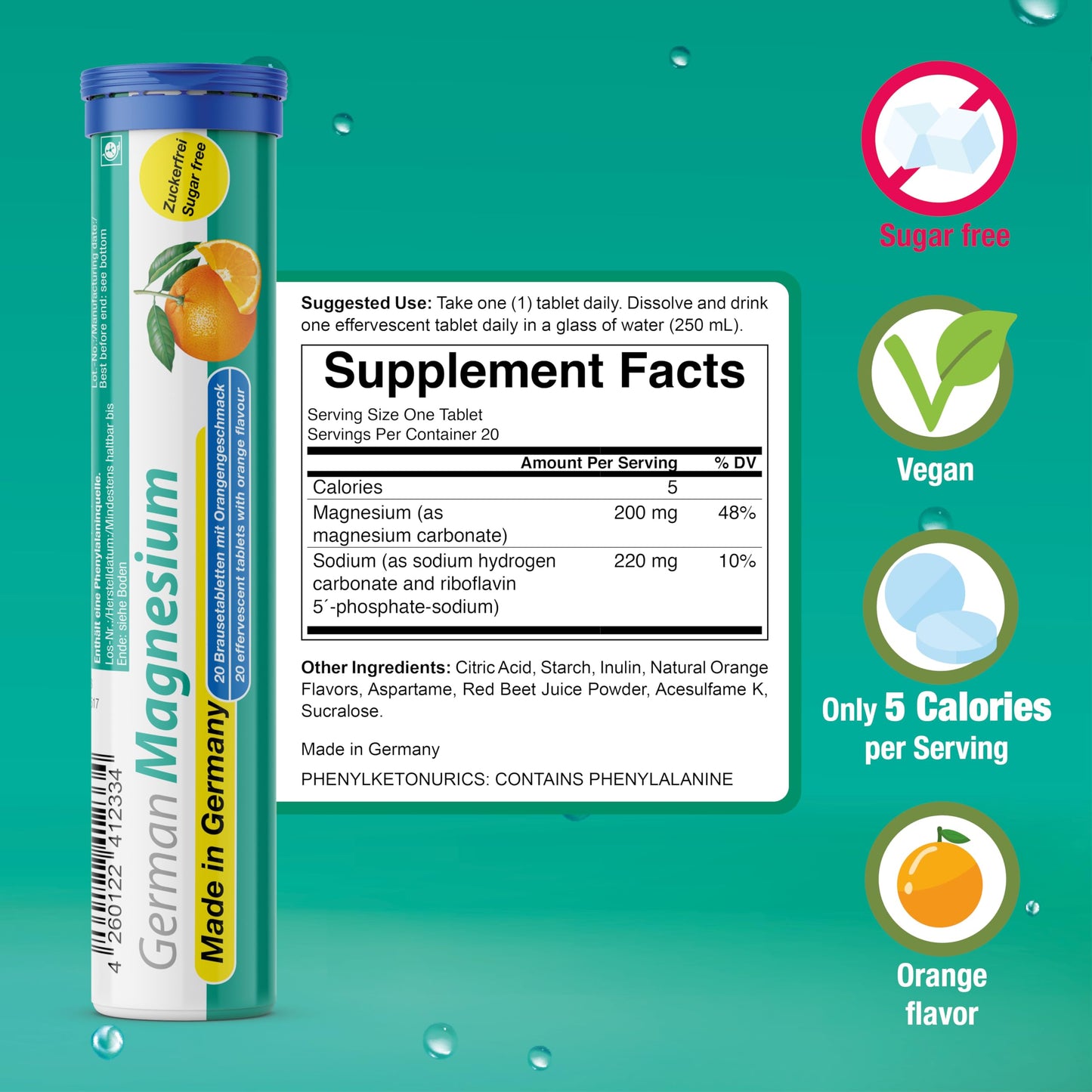 T&D German Elektrolyt Mix - 40 Fizzy Effervescent Tabelts - Orangeflavour - Sugarfree - Made in Germany T&D buy supplements Au