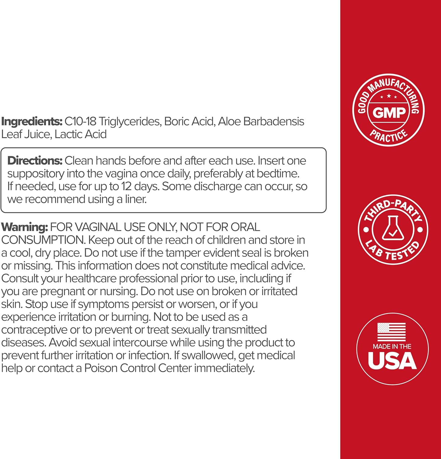 O Positiv URO Boric Acid Vaginal Suppository with Lactic Acid – 12 Ct
