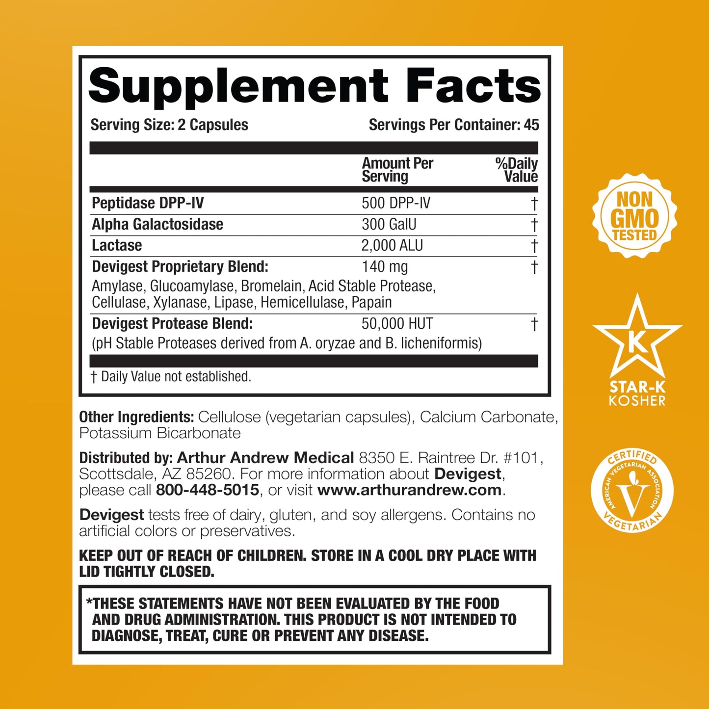 Arthur Andrew Medical - Devigest ADS, Advanced Digestive Support, Relief for Lactose Intolerance and Casein Sensitivities, Vegan, Non-GMO, 180 Capsules | Advanced Digestive Support, Relief For Lactose, Gluten, & Dairy Intolerance, & Casein Sensitivities,