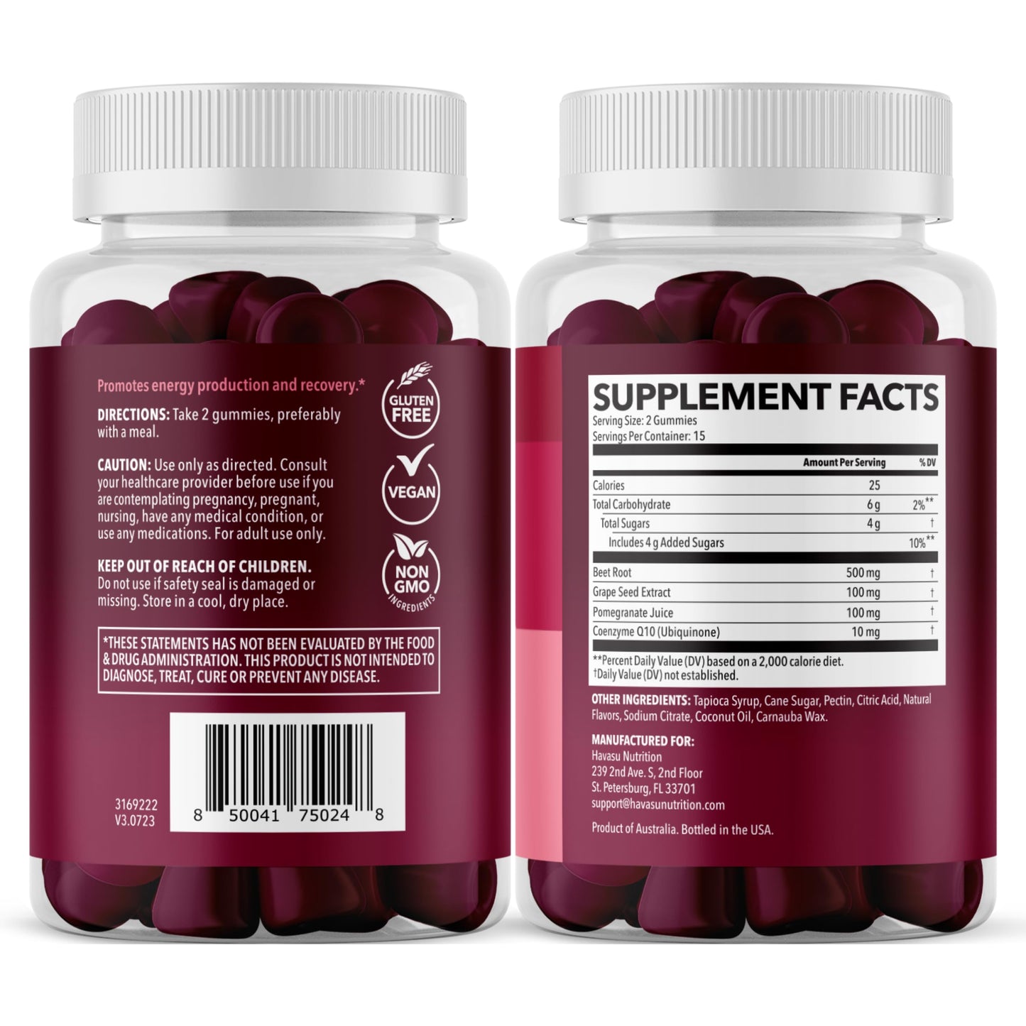 Beet Root Gummies with COQ10 and Grape Seed, Mixed Berry, 30 Servings | Nitric Oxide Supplement with Beetroot, Grape Seed Extract and COQ10 for Performance and Recovery, Vegan, Non-GMO, Gluten-Free