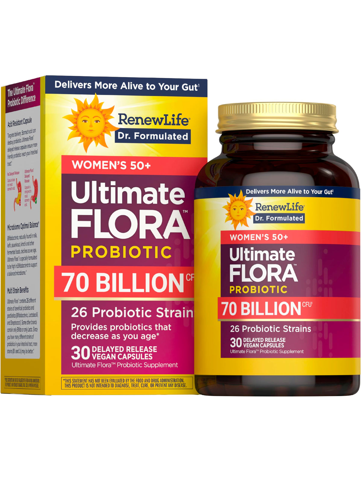 Renew Life Ultimate Flora Probiotics for Women 50+ 70 Billion CFU Delayed Release Vegan Capsules | Vaginal | Digestive Health | Immune Health | Dairy Free | 30 Count Renew Life buy supplements Au