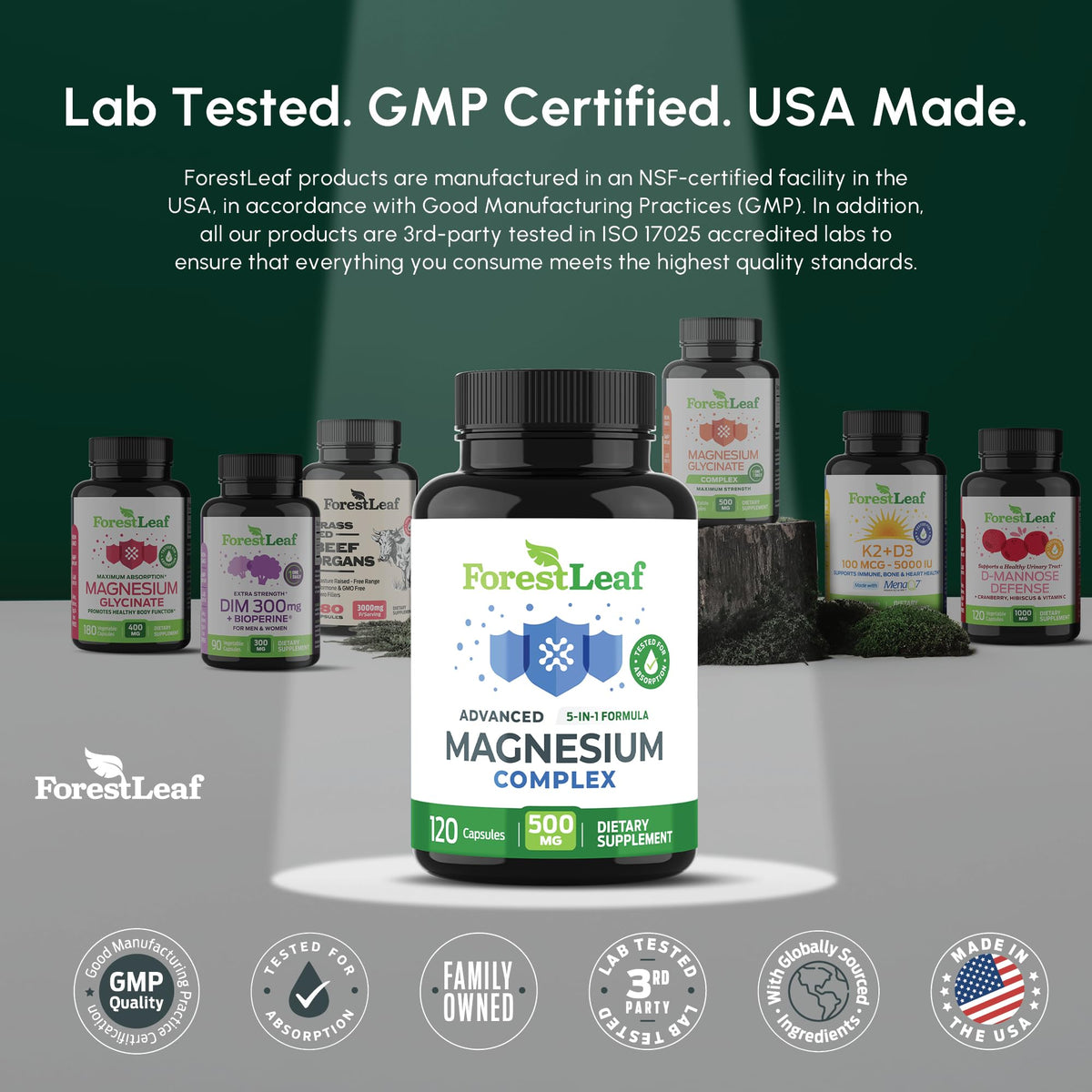 ForestLeaf Magnesium Complex for Women and Men - 500mg Magnesium Supplement for Sleep - 5-in-1 Chelated Magnesium Citrate, Bisglycinate, Malate, Taurate, Oxide (120 Ct) ForestLeaf buy supplements Au