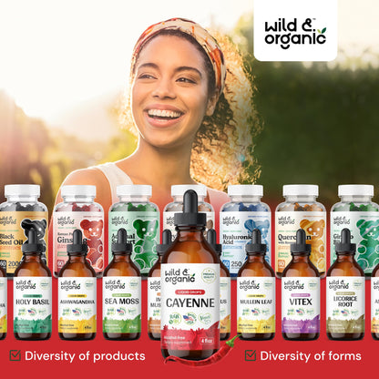 Wild & Organic Cayenne Pepper Tincture - Digestive Support with Capsaicin Extract - Cayenne Pepper Liquid Drops for Overall Well-Being - Unflavored, Vegan, Sugar & Alcohol-Free - 4 fl oz Wild & Organic buy supplements Au