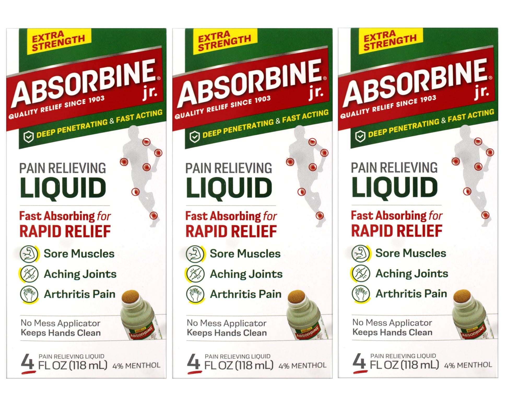 ABSORBINE JR. Extra Strength Pain Relieving Liquid, for Muscle, Joints, Arthritis Pain, with No-Mess Applicator, 4 Oz (Pack of 3) ABSORBINE JR.Buy Supplements Australia