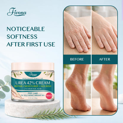 FIVONA 42% Urea Foot Cream for Thick, Rough Dry Skin - Maximum Strength Callus Softening with 2% Salicylic Acid, Tea Tree & Aloe Vera, 100g (3.5 oz) - Deep Moisturizing Foot Care