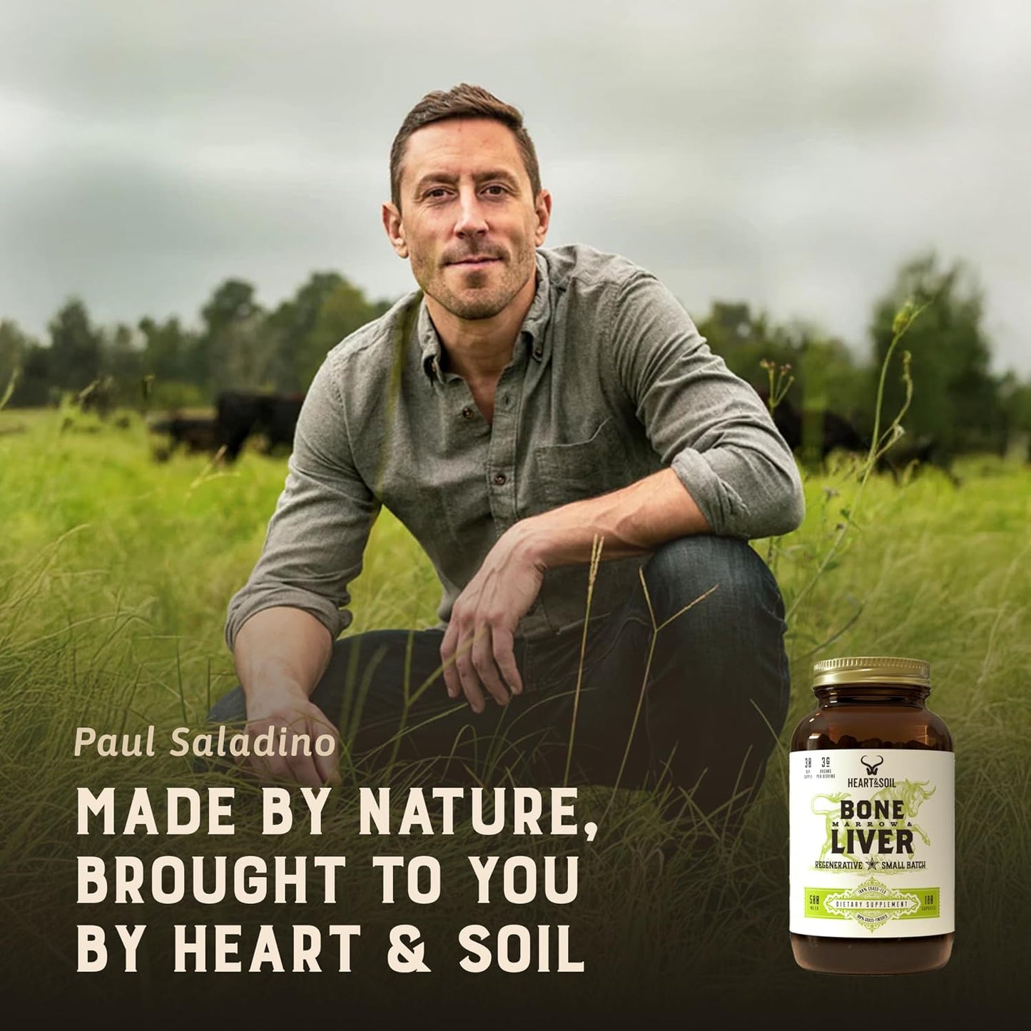HEART & SOIL Bone Marrow & Beef Liver, 180 Capsules | 100% grass fed & finished from regenerative cattle. Supports bones, joints, tissue & skin. 3000mg for women & men.