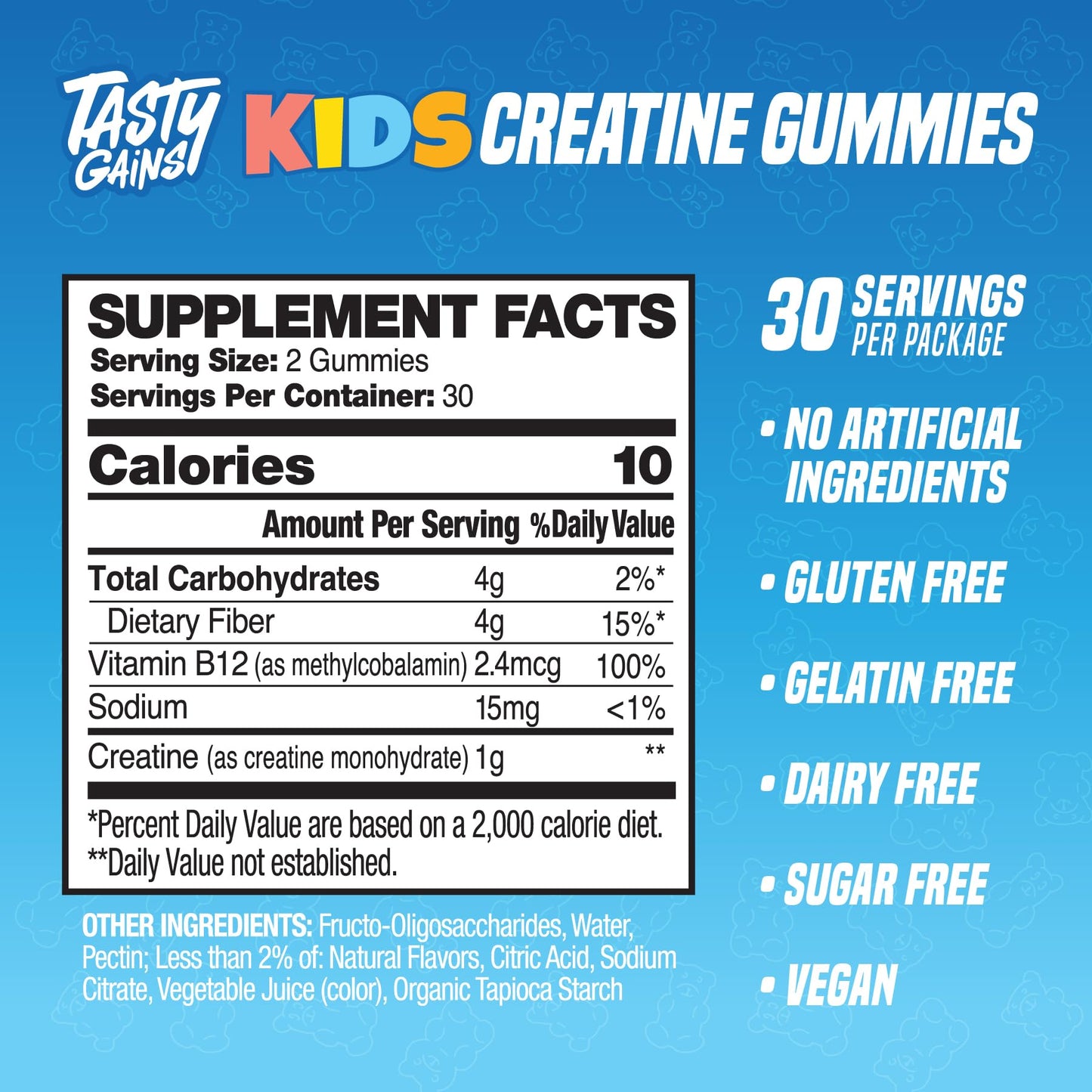 TASTY GAINS Kids & Teen Creatine Gummies with Vitamin B12 for Growth Support, Easy Chew Daily Supplement, Gummy Vitamins for Kids and Teens, Ages 5+ TASTY GAINS buy supplements Au