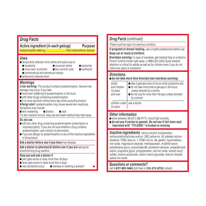 Tylenol Extra Strength Acetaminophen Rapid Release Gels, Fast, Strong Pain Relief, Fever Reducer, 500 mg Gelcaps with Laser‑Drilled Holes for Fast Release, OTC Medicine, 100 Count TylenolBuy Supplements Australia