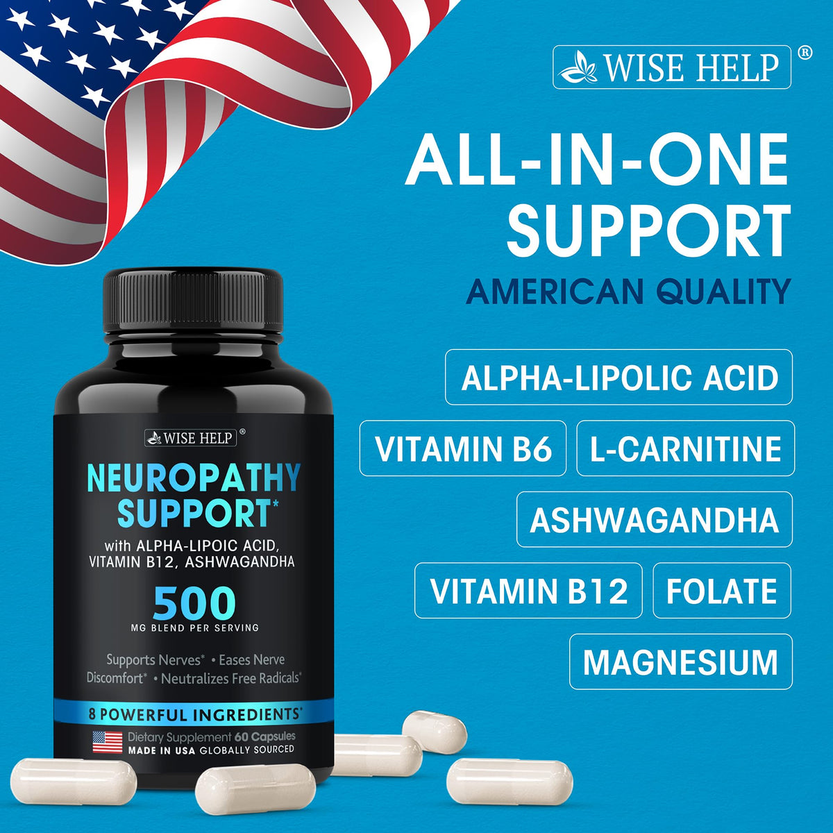 Neuropathy Support Natural Nerve Discomfort Relief - Made in USA - Nerve Antioxidant for Trigeminal Neuralgia, Diabetic & Peripheral Neuropathy - Hands, Neck, Feet & Toes Treatment Formula - Pack of 2 WISEHELPBuy Supplements Australia