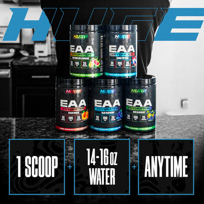 Huge EAA + Hydration, Essential Amino Acids Powder, EAAs & BCAAs, Intra & Post Workout Recovery Powder, Muscle Growth, Recovery & Performance, 10g EAAs & Electrolytes, Kiwi Blueberry, 30 Servings