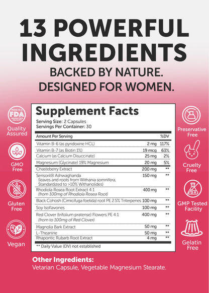 Lunakai USA Made Natural Menopause Supplements for Women, 60ct | Non-GMO, 13-in-1 Menopause Relief for Hot Flashes, Night Sweats, Sleep & Mood Support