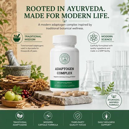 Adaptogen Complex Calmness, Energy and Vitality Booster - Ashwagandha, Schisandra, Astragalus, Ginseng, Rhodiola, and More - Adrenal Support Supplements - 60 Ct