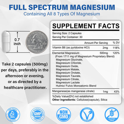 Magnesium Complex Supplement 8 Forms, 500mg Magnesium Glycinate, Malate, Citrate, High Absorption Mg for Calm, Sleep, Mood & Healthy Muscle, Pack of 2, Total 120 Vegan Capsules EnvyCure buy supplements Au