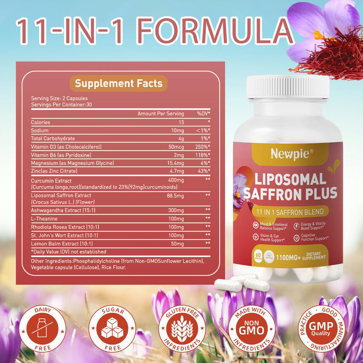 Newpie Saffron Supplements - 100% Pure Saffron Extract Capsules - Natural Mood Enhancer, Supports Eye & Heart Health, Boosts Energy - Premium Supplement for Women & Men（60 Servings (2) Newpie buy supplements Au