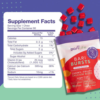 Bari Life Just One, Once Daily Bariatric Multivitamin with Iron (90 Tablets) and BariBurst Calcium Citrate Soft Chews for Gastric Bypass, Gastric Sleeve and Duodenal Switch (Fruit Punch)