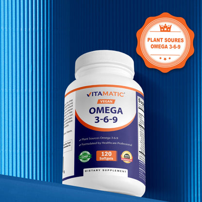 Vitamatic Vegan Omega 3-6-9 Complex 1250mg | Flaxseed, Olive, Borage & Algae Oils | Plant-Based Omegas | 120 Softgels VitamaticBuy Supplements Australia