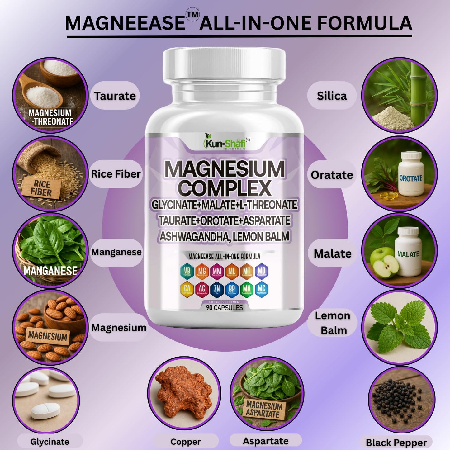 Kun Shafi Magnesium Complex with Magnesium Glycinate Malate, L-Threonate, Taurate, Orotate, Zinc,Aspartate, Copper Manganese & Vitamin D3 B6 Complex - 1Pack Kun Shafi buy supplements Au