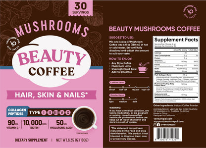 Venture Pal Mushroom Coffee, 12 Mushrooms, Focus & Digestion, 40 Servings | 12 Adaptogenic Mushrooms with Lion's Mane, Cordyceps, Reishi, Turkey Tail, Ashwagandha & Probiotics, Low Caffeine & Calories