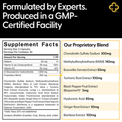 Campio Glucosamine Chondroitin MSM All-in-One Joint Support Supplement Turmeric, Hyaluronic Acid, Boswellia, Ginger Root, Bamboo, BioPerine, Black Pepper, Supports Joint Health & Flexibility 90 Count CampioBuy Supplements Australia