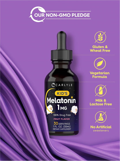 Carlyle Kids Melatonin Liquid | 1 fl oz | Two Pack | Fruit Flavor | Drug Free Childrens Supplement