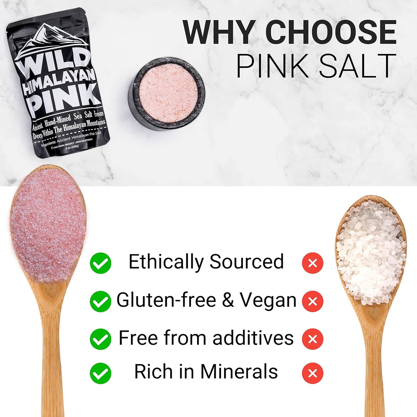 Wild Foods Pink Himalayan Salt (8oz) and Cocotropic Mushroom Cocoa Mix (8oz) Bundle for Cooking and Wellness