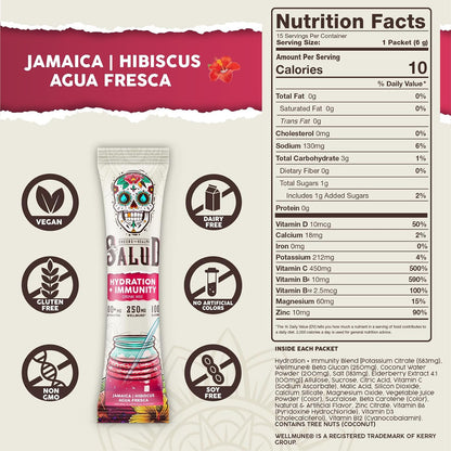 Salud 2-Pack | 2-in-1 Hydration + Immunity (Hibiscus) & Hydration + Immunity (Paloma) – 15 Servings Each, Agua Fresca Drink Mix, Non-GMO, Gluten Free, Vegan, Low Calorie, 1g of Sugar