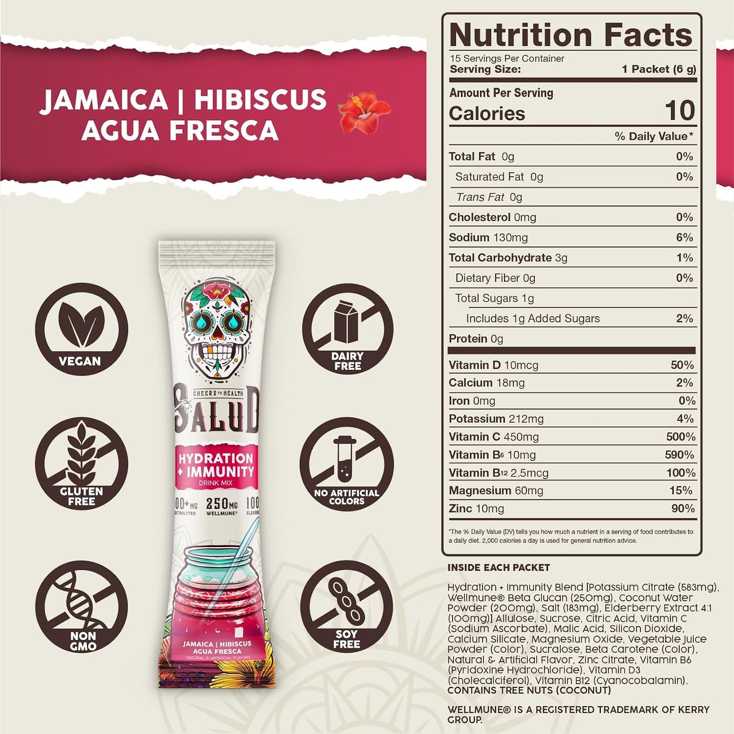 Salud 2-Pack | 2-in-1 Hydration + Immunity (Mango) & Hydration + Immunity (Hibiscus) – 15 Servings Each, Agua Fresca Drink Mix, Non-GMO, Gluten Free, Vegan, Low Calorie, 1g of Sugar