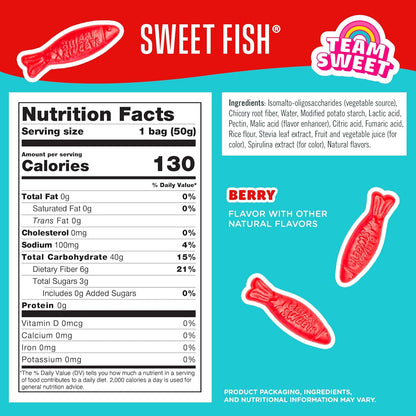 SmartSweets Sweet Fish, Low Sugar Gummy Candy (3g), Low Calorie (130), Gluten-Free -1.8oz (Pack of 6) Packaging may vary | Gluten Free, Plant Based, Healthy Snacks For Adults & Kids, Fiber Candy, Fun Chewy Berry Flavored Gummies, Healthy Candy