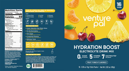 Venture Pal Sugar Free Electrolyte Powder Packets, Keto Friendly, 16 Sticks | Liquid Daily IV Hydration Packets for Rapid Rehydration. 7 Electrolytes & 5 Vitamins | Non-GMO | Vegan | Fast Dissolve