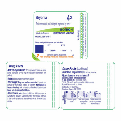 Boiron Bryonia 4X Homeopathic Medicine for Muscle & Joint Pain - 80 Pellets BoironBuy Supplements Australia