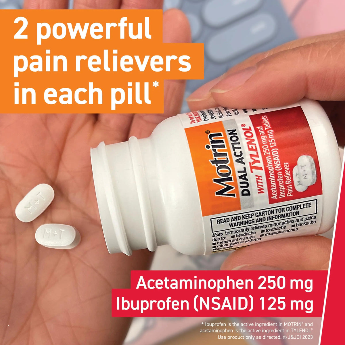 Motrin Dual Action with Tylenol, Fast-Acting Dual Action Pain Reliever with Ibuprofen & Acetaminophen for Minor Aches & Pains, Ibuprofen (NSAID) 125 mg & Acetaminophen 250 mg, 80 ct MotrinBuy Supplements Australia