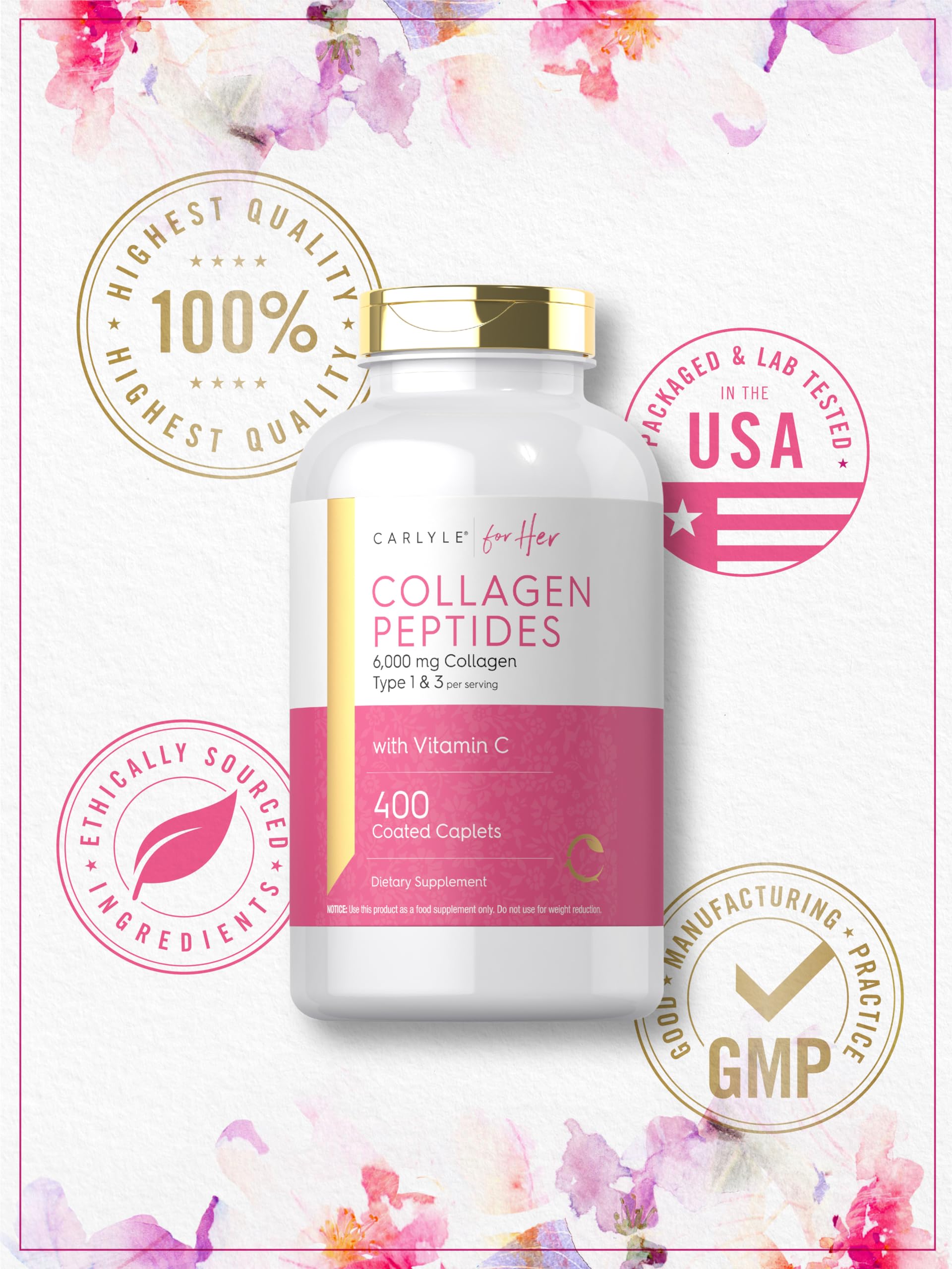 Carlyle Collagen Peptides 6000mg | 400 Caplets | with Vitamin C | Type 1 and 3 | Non-GMO, Gluten Free, Grass Fed Supplement Carlyle buy supplements Au
