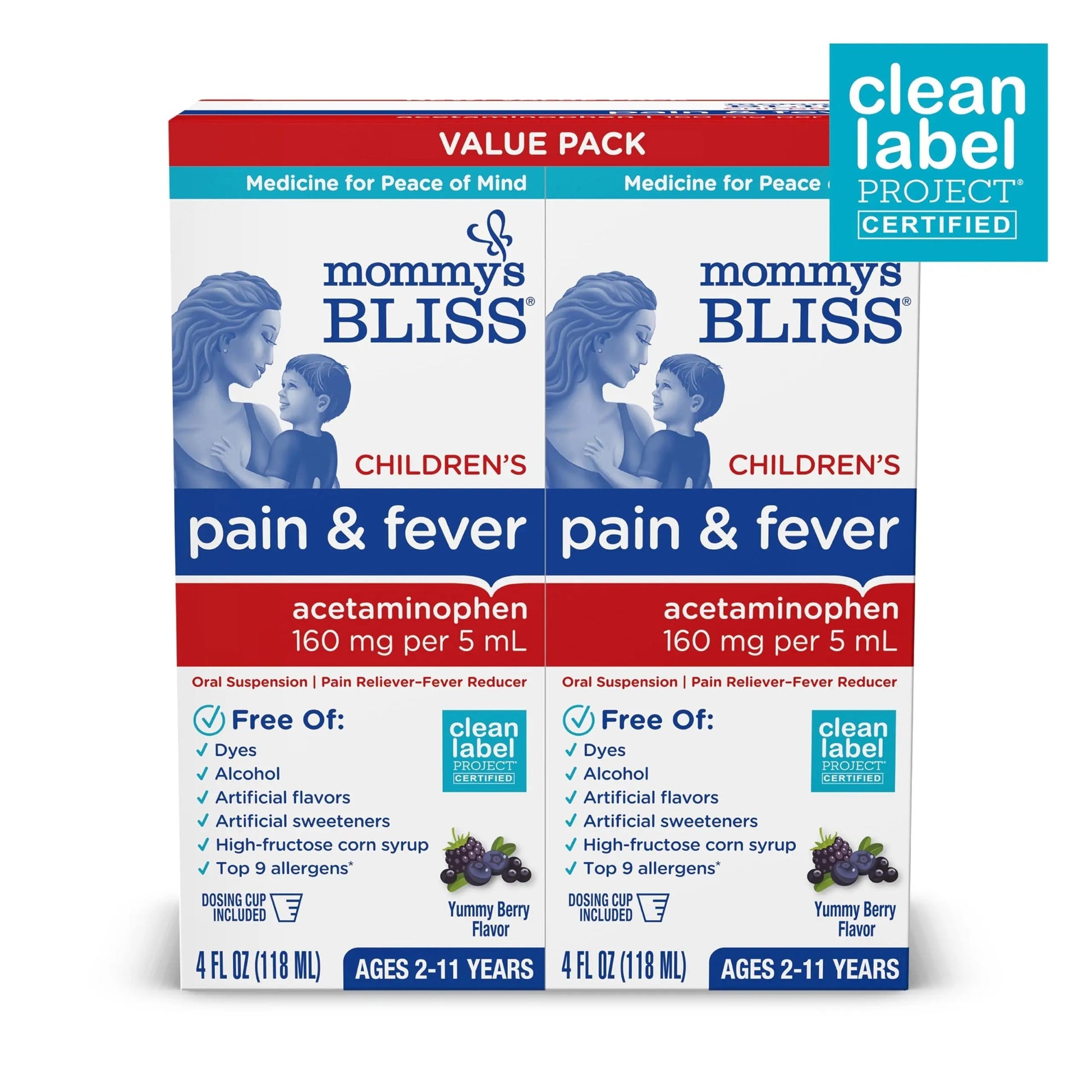 Mommy's Bliss Children's Pain and Fever Reducer, Kids Acetaminophen, Dye Free, Delicious Mixed Berry Flavor, Ages 2+, 4 Fluid Ounces (Pack of 2) Mommy's BlissBuy Supplements Australia