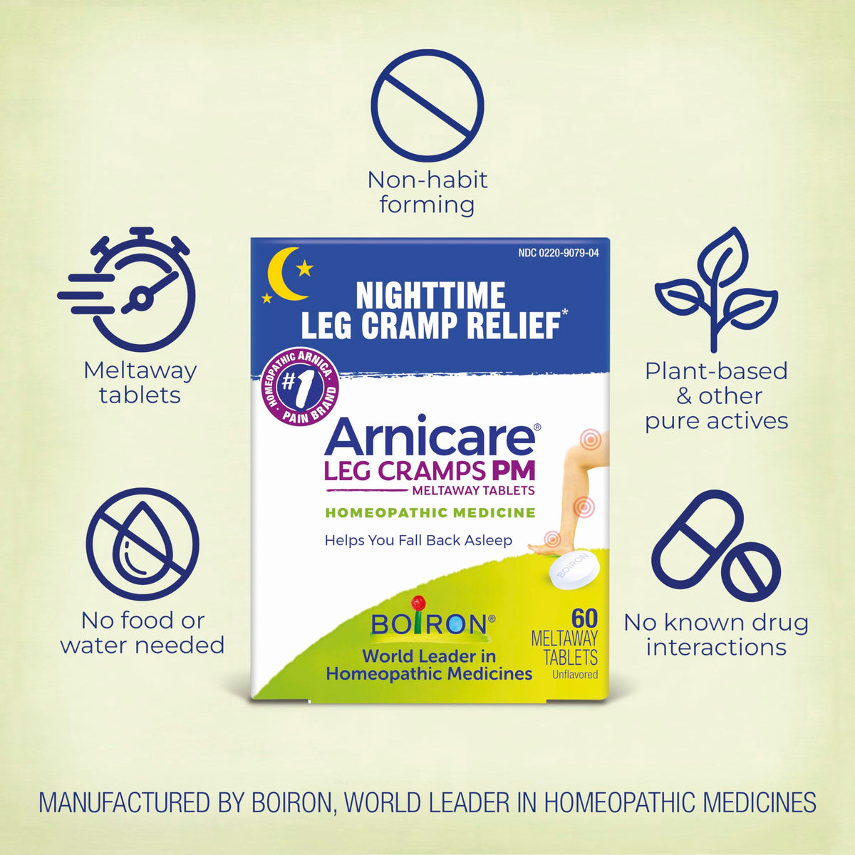 Boiron Arnicare Leg Cramps PM for Nighttime Relief from Cramping and Stiffness in Feet or Calves - 60 Tablets BoironBuy Supplements Australia