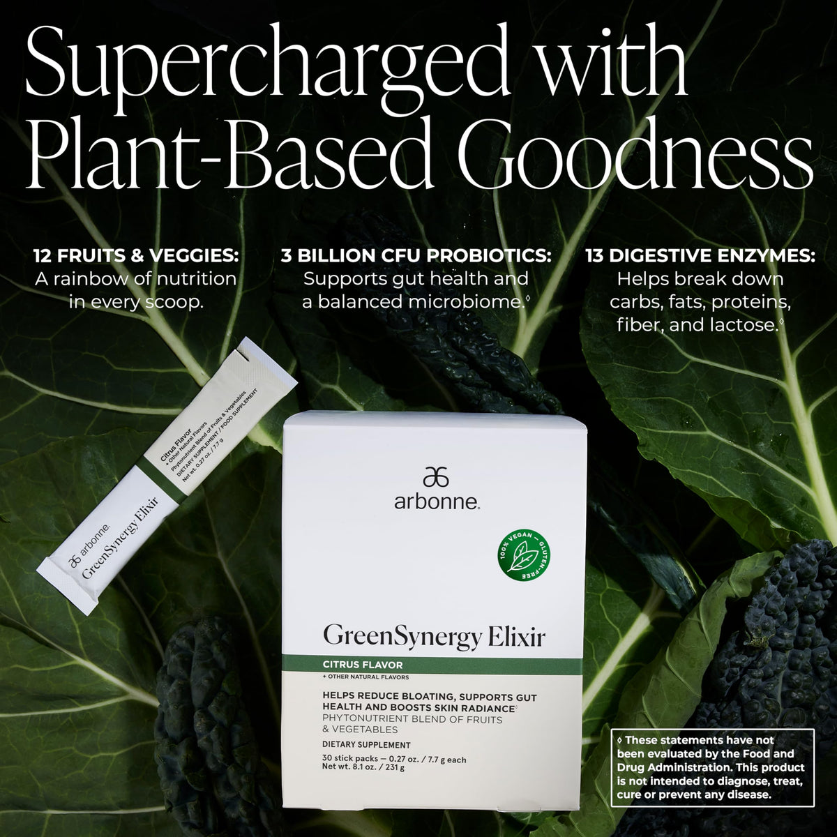 Arbonne GreenSynergy Elixir – Citrus-Flavored Greens Powder with 13 Digestive Enzymes, Vegan Collagen Builder, Probiotics, and Prebiotics – Supports Gut Health and Digestion – 30 Stick Packs ArbonneBuy Supplements Australia