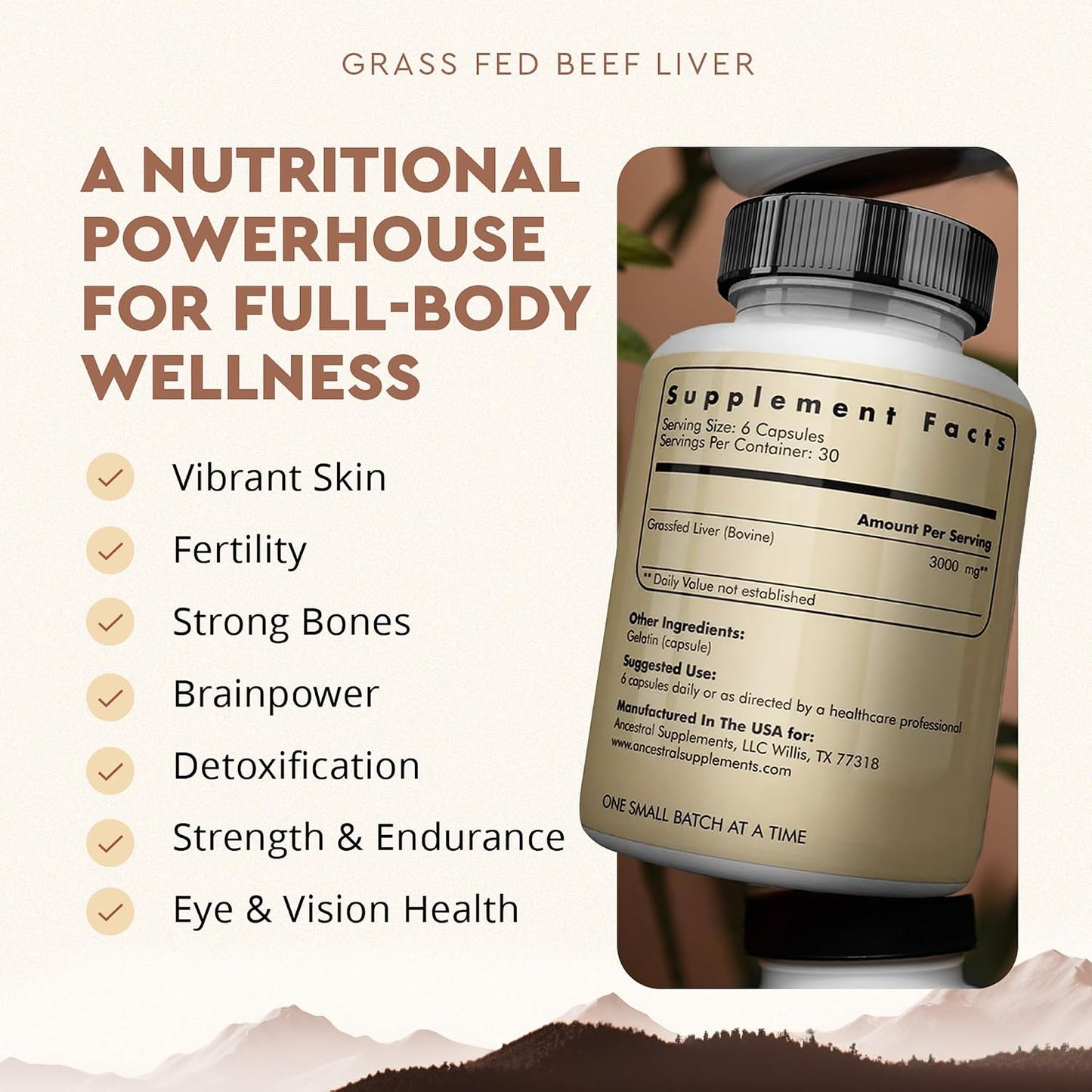 Ancestral Supplements Grass Fed Beef Liver Capsules, 180 Ct (3-Pack) | This freeze-dried beef liver supplement supports energy production, cleansing, digestion and immunity.