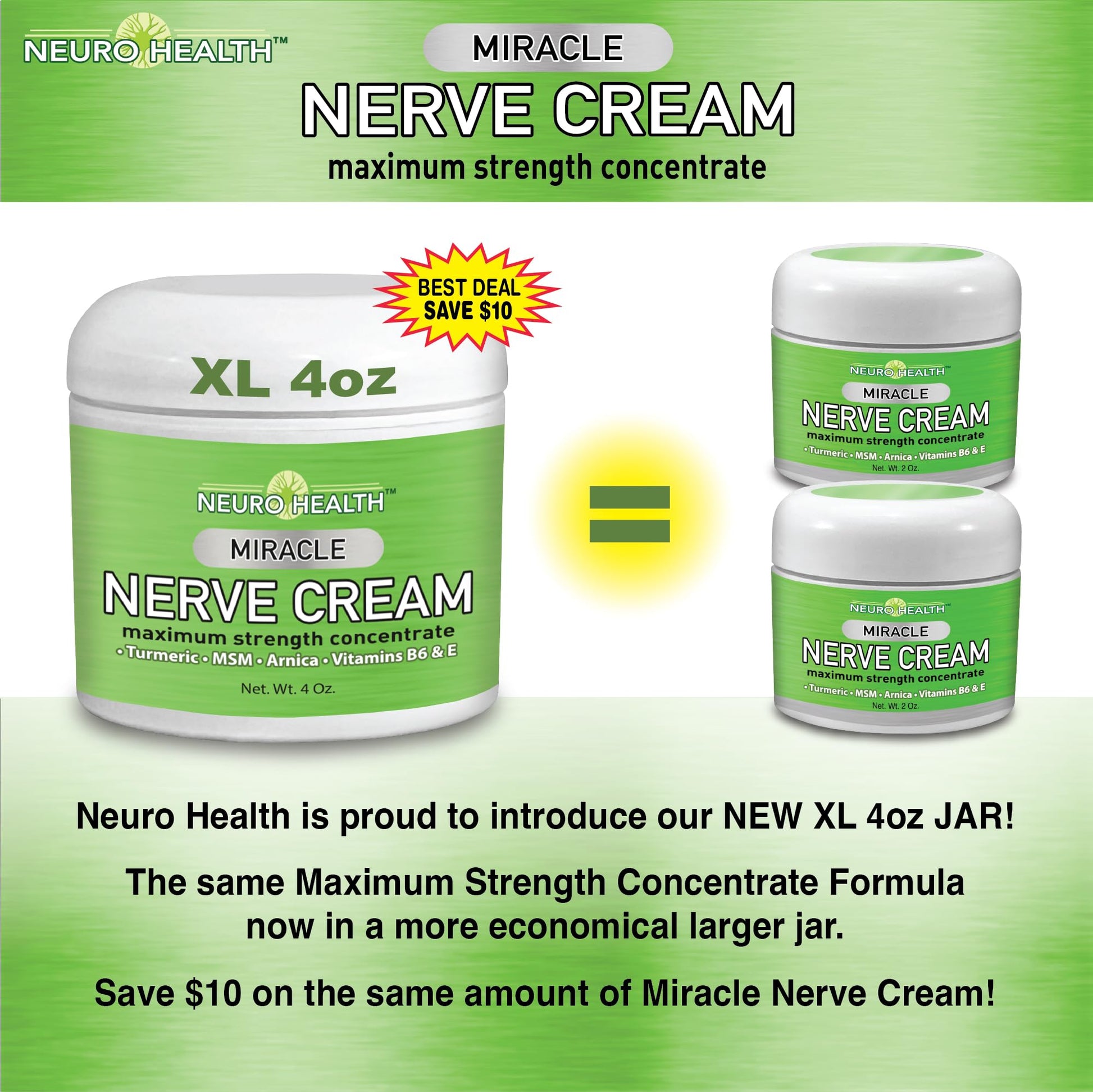 Neuro Health Miracle Nerve Cream - XL 4oz JAR - Maximum Strength - Turmeric and Arnica Blend for Neuropathy Discomfort Relief - Soothing Foot & Hand Formula with MSM, B6, E - Made in USA Neuro HealthBuy Supplements Australia